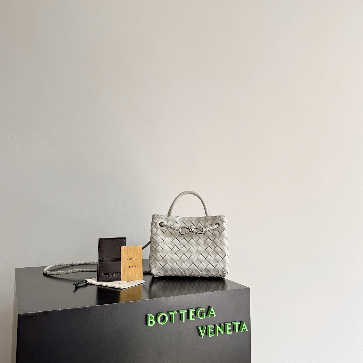 Bottega Veneta White Woven Top Handle Bag