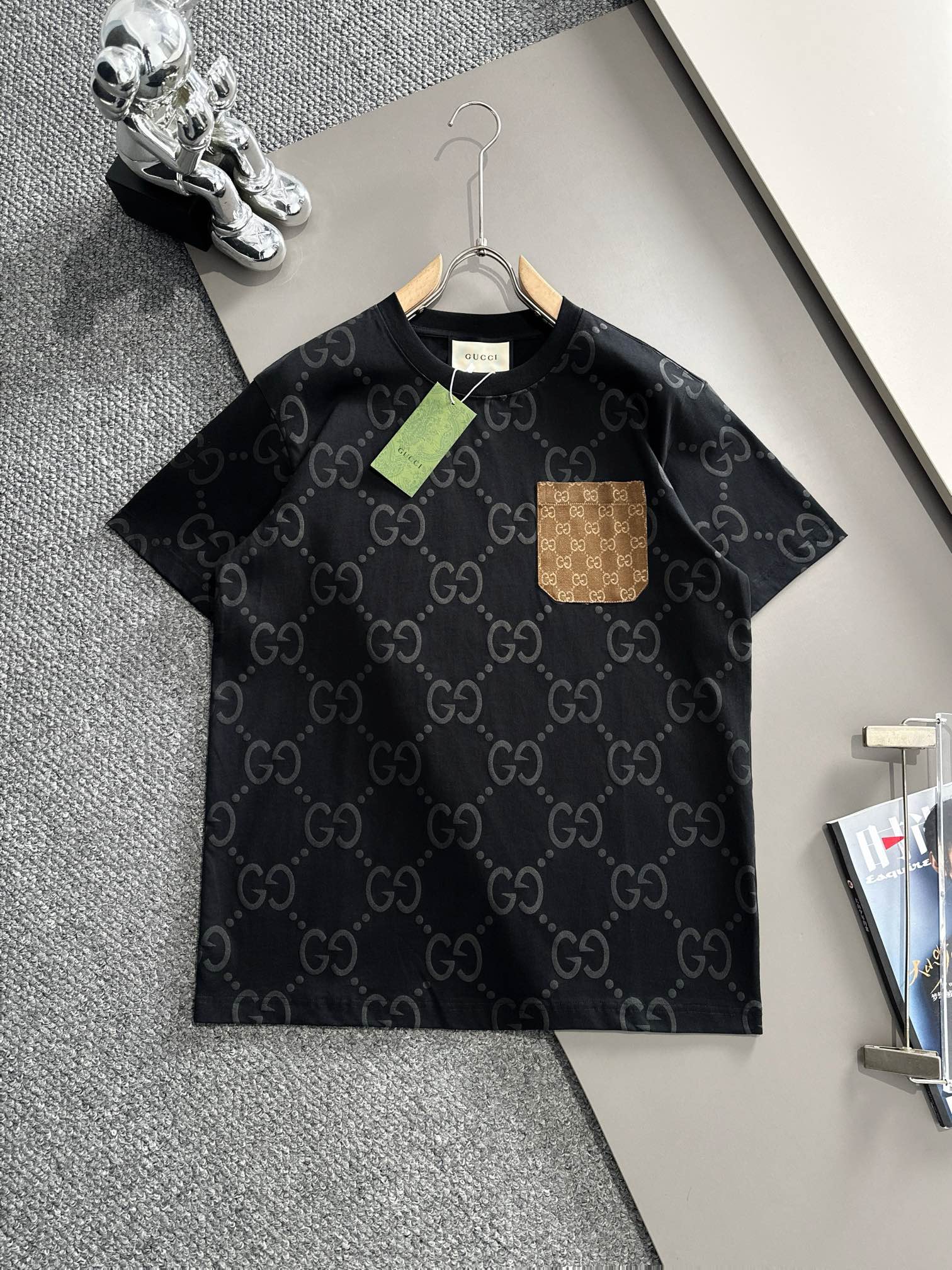 (Llega al día siguiente) GUCCI 2025 nuevo estilo, bolsillo de parche, logo de letras de felpa en todo el cuerpo, cinta …