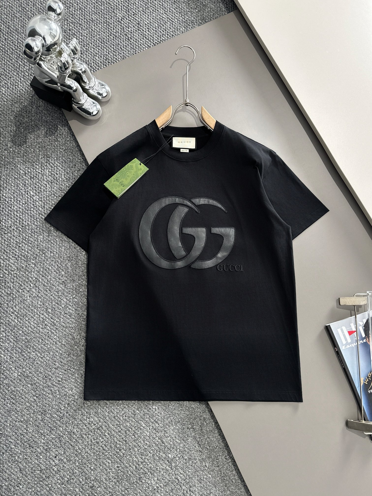 (Llega al día siguiente) GUCCI 2025 nuevo estilo, logo de doble G bordado en piel aplicada, cinta de tela en la parte t…