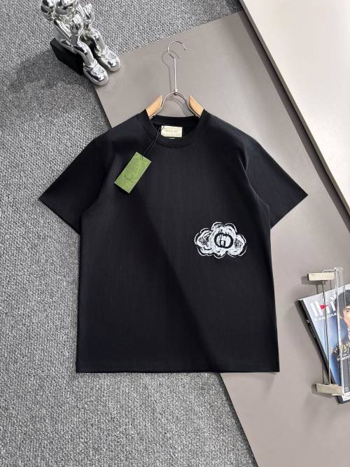 Gucci Men's/Women's Black Cotton T-Shirt with Double G Logo, Graffiti Print 1 Gucci Men's/Women's Black Cotton T-Shirt with Double G Logo, Graffiti Print