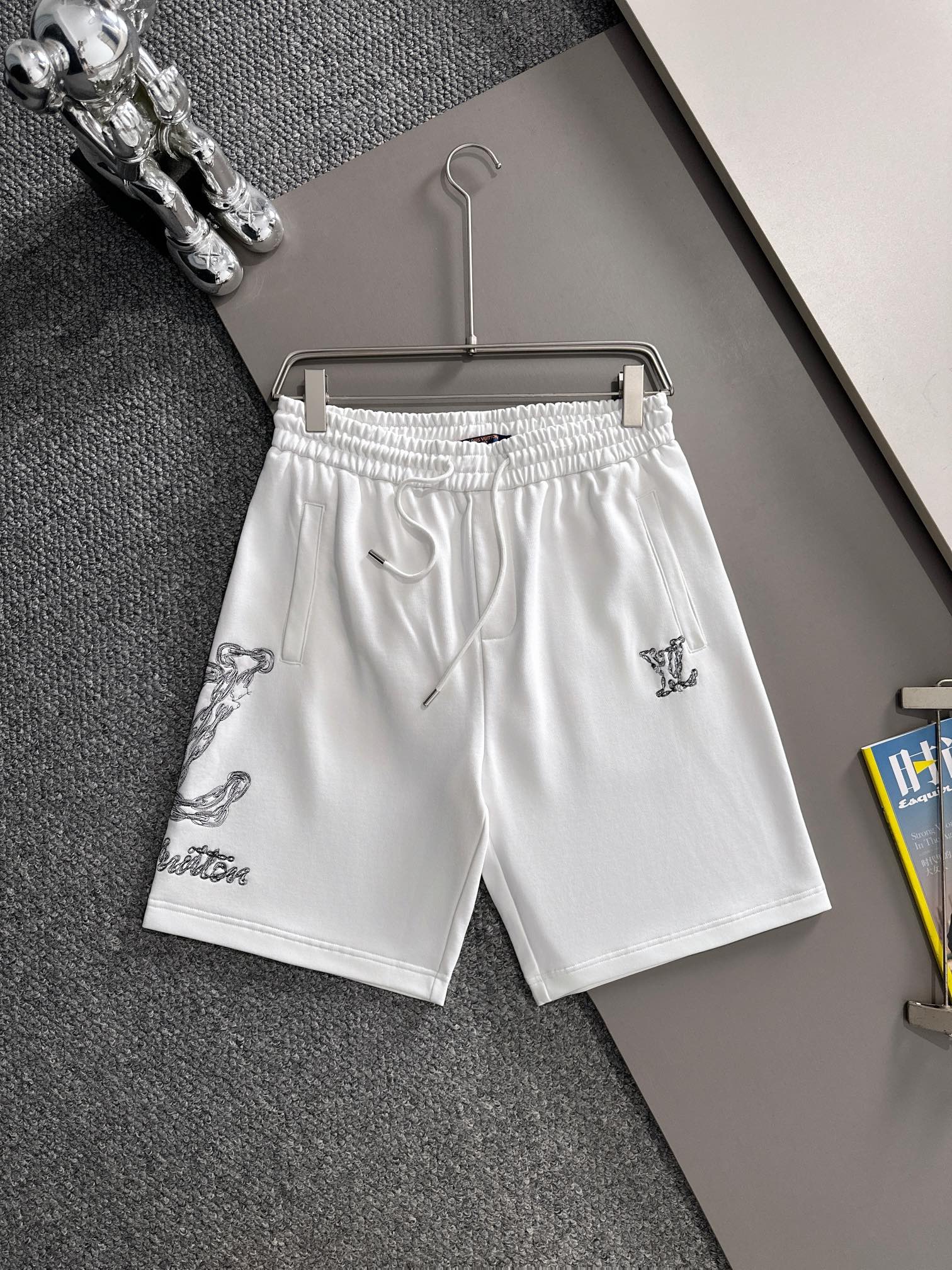 LV 驴家 2026新款 轻奢主义 密集虚线刺绣logo 男女日常通勤 穿搭必备 休闲短裤·定制毛圈面料