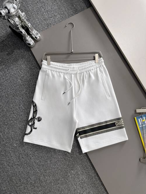 Dior Men's White Cotton Shorts with Oblique Embroidery and Striped Detail