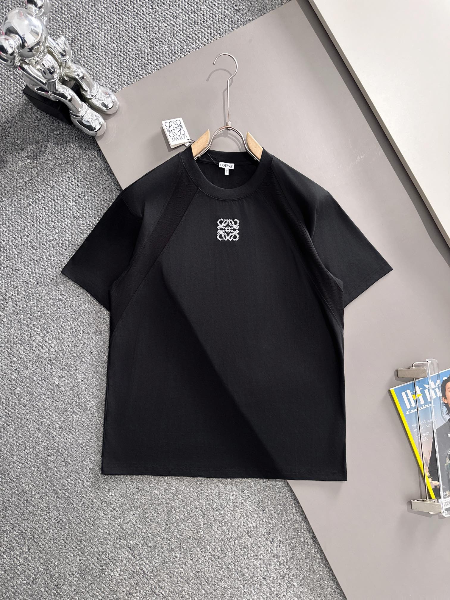🅿️90 LOEWE 2025 nuevo estilo, sarga con paneles, logo bordado con letras, corte holgado OS, unisex, camiseta de manga …