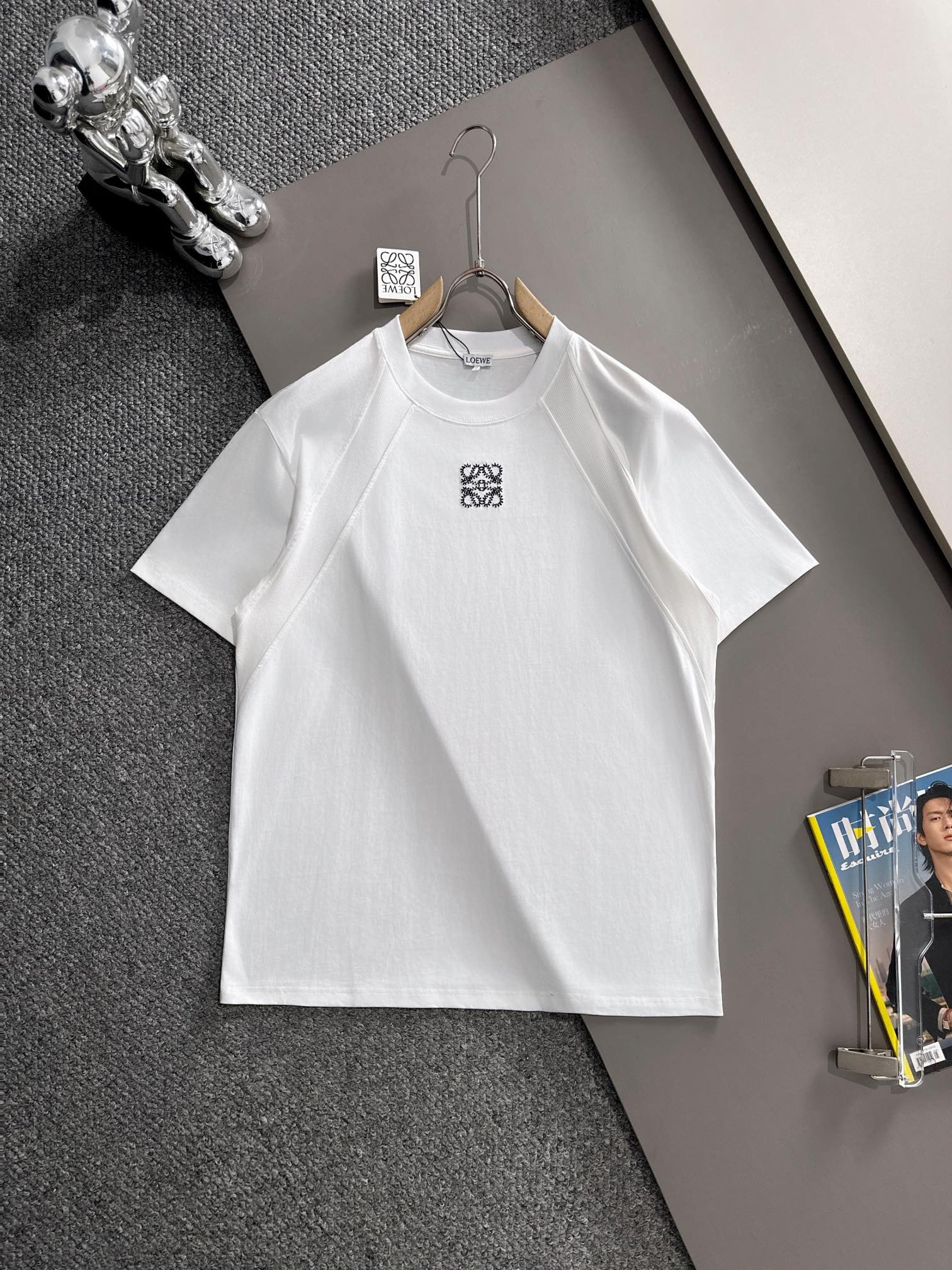 🅿️90 LOEWE 2025 nuevo estilo, sarga con paneles, logo bordado con letras, corte holgado OS, unisex, camiseta de manga …