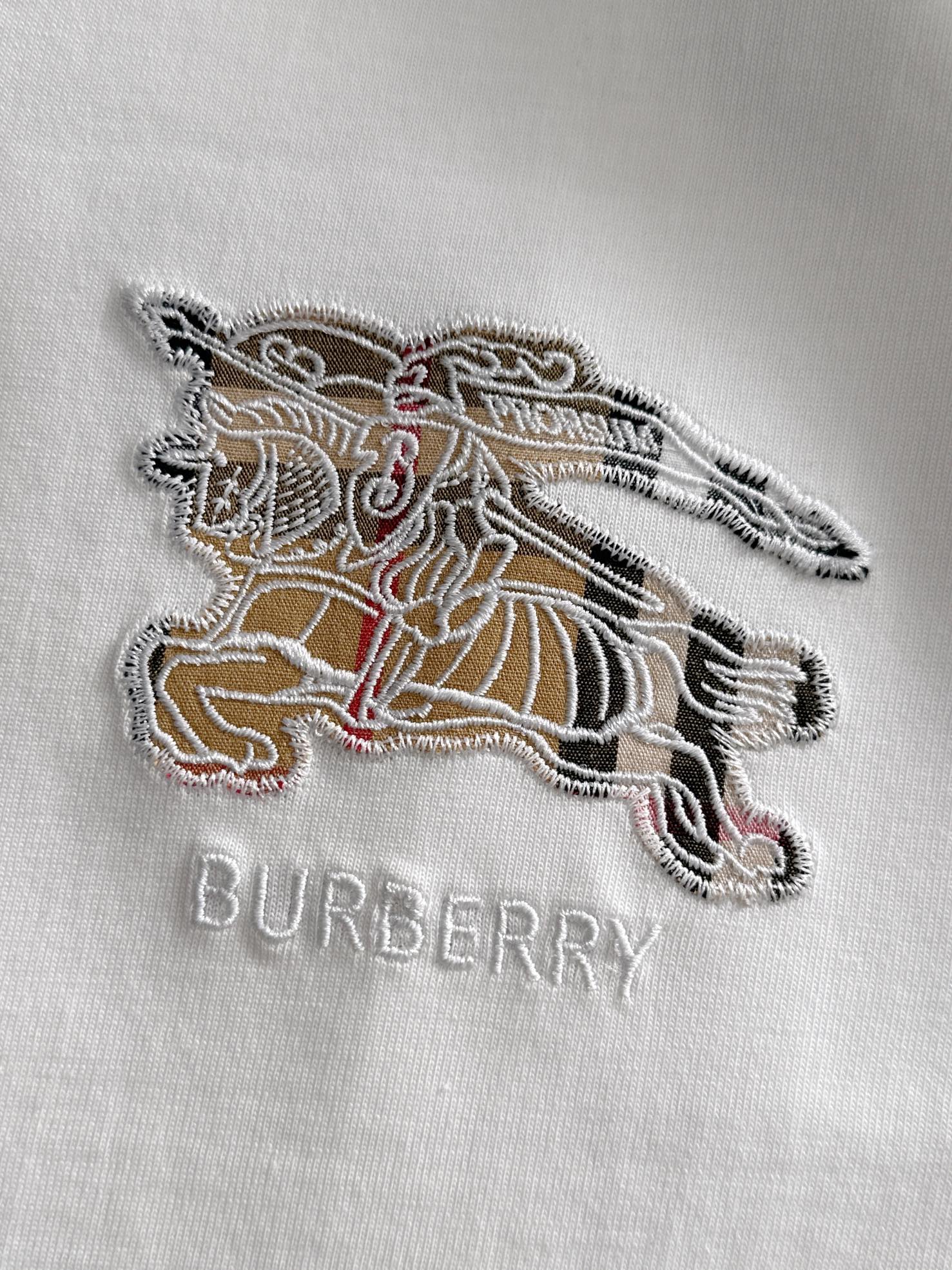 P85

Burberry 巴宝莉 BBR 2026新款 格纹布贴布刺绣战马logo oversize宽松版型 男女同款 短袖t恤
&middot;定制260克100％双纱纯棉面料
&middot;定染32支双股螺纹
&middot;领标吊牌主唛三标齐全
颜色：白色
尺码：S M L XL