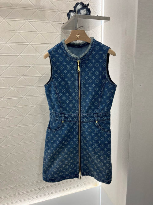Louis Vuitton Jacquard Denim Mini Dress Sleeveless Vintage Blue 1 Louis Vuitton Jacquard Denim Mini Dress Sleeveless Vintage Blue