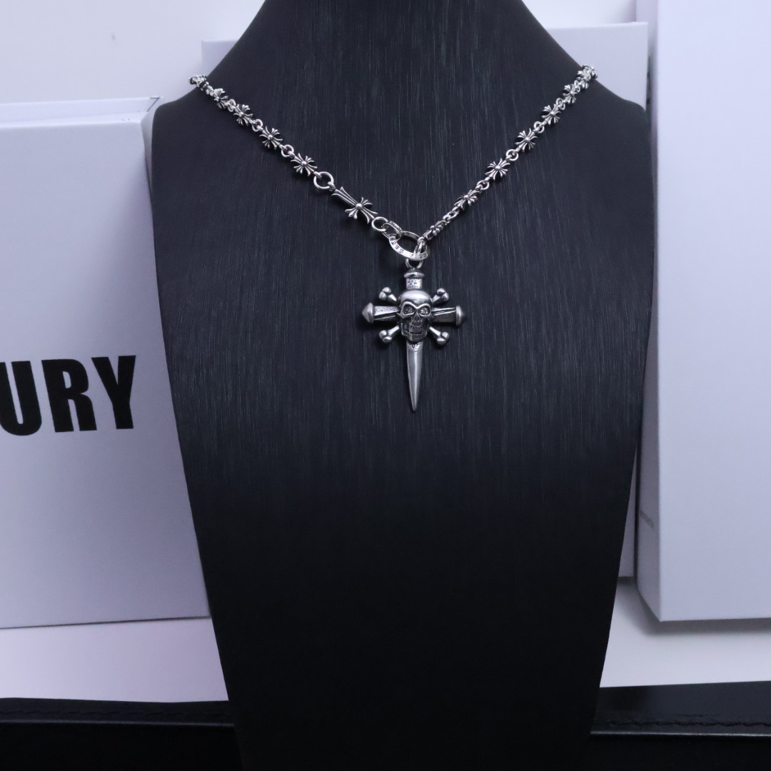 Chrome Hearts Cross Pendant Necklace, Sterling Silver Chain, Unisex Jewelry 9 1734225379 49