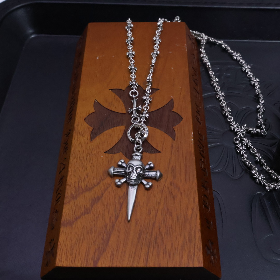 Chrome Hearts Cross Pendant Necklace, Sterling Silver Chain, Unisex Jewelry 8 1734225379 796