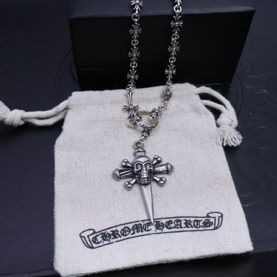 Chrome Hearts Cross Pendant Necklace, Sterling Silver Chain, Unisex Jewelry 7 1734225380 297