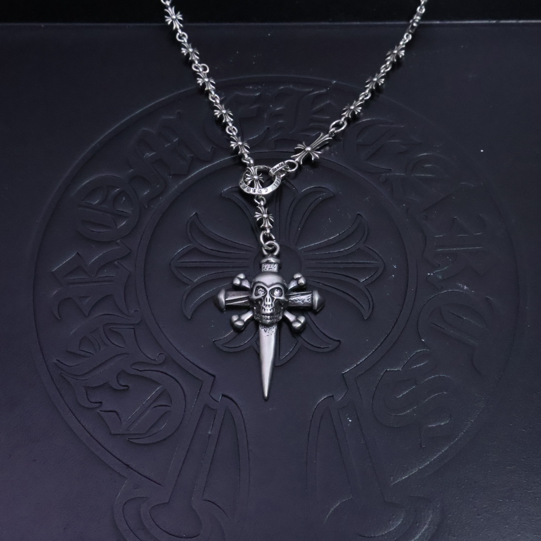 Chrome Hearts Cross Pendant Necklace, Sterling Silver Chain, Unisex Jewelry 2 1734225380 722