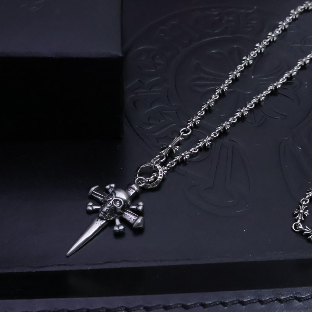 Chrome Hearts Cross Pendant Necklace, Sterling Silver Chain, Unisex Jewelry 6 1734225380 740