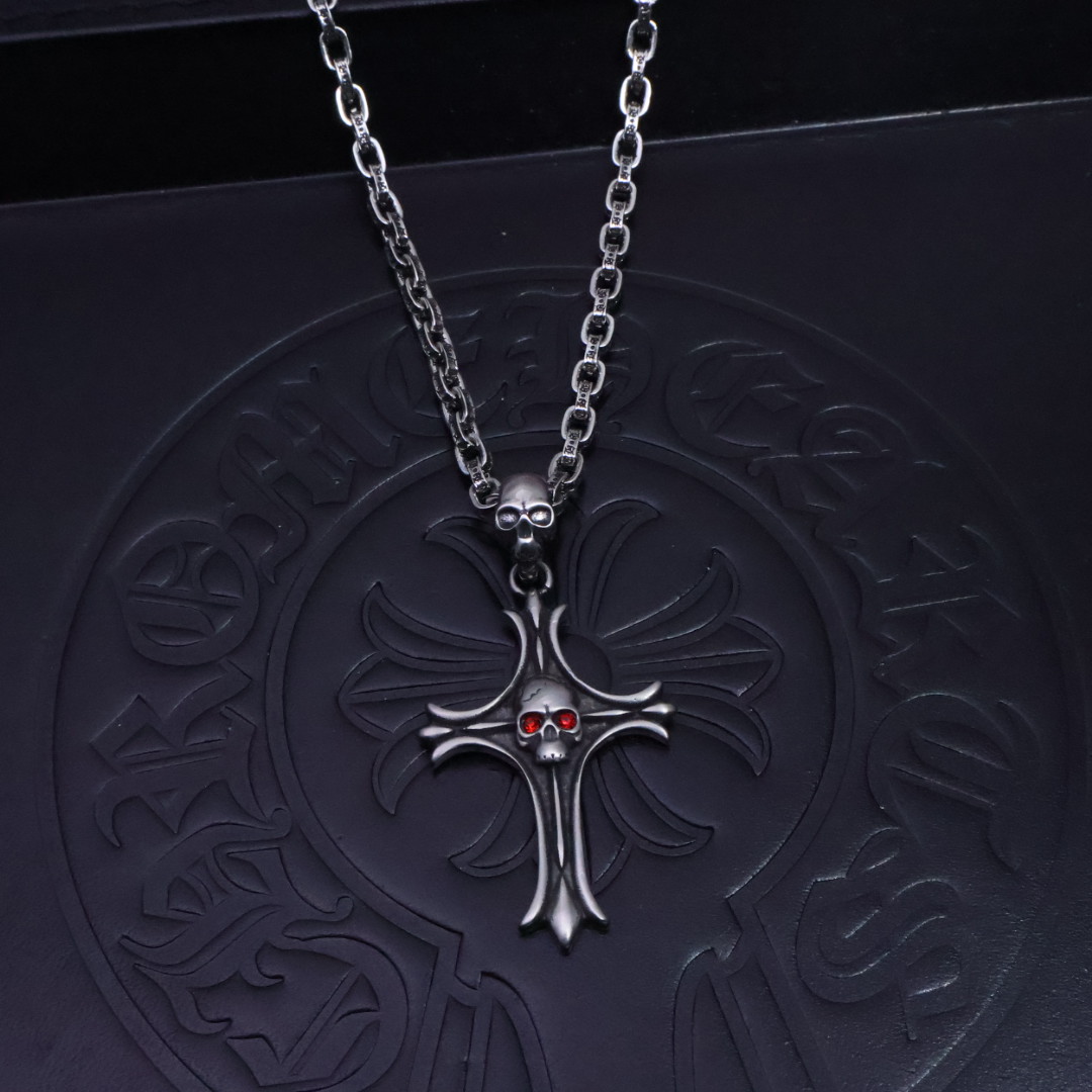 Chrome Hearts Style Necklace, Cross and Floral Design, Unisex, Rock Punk Style 2 1734497146 568