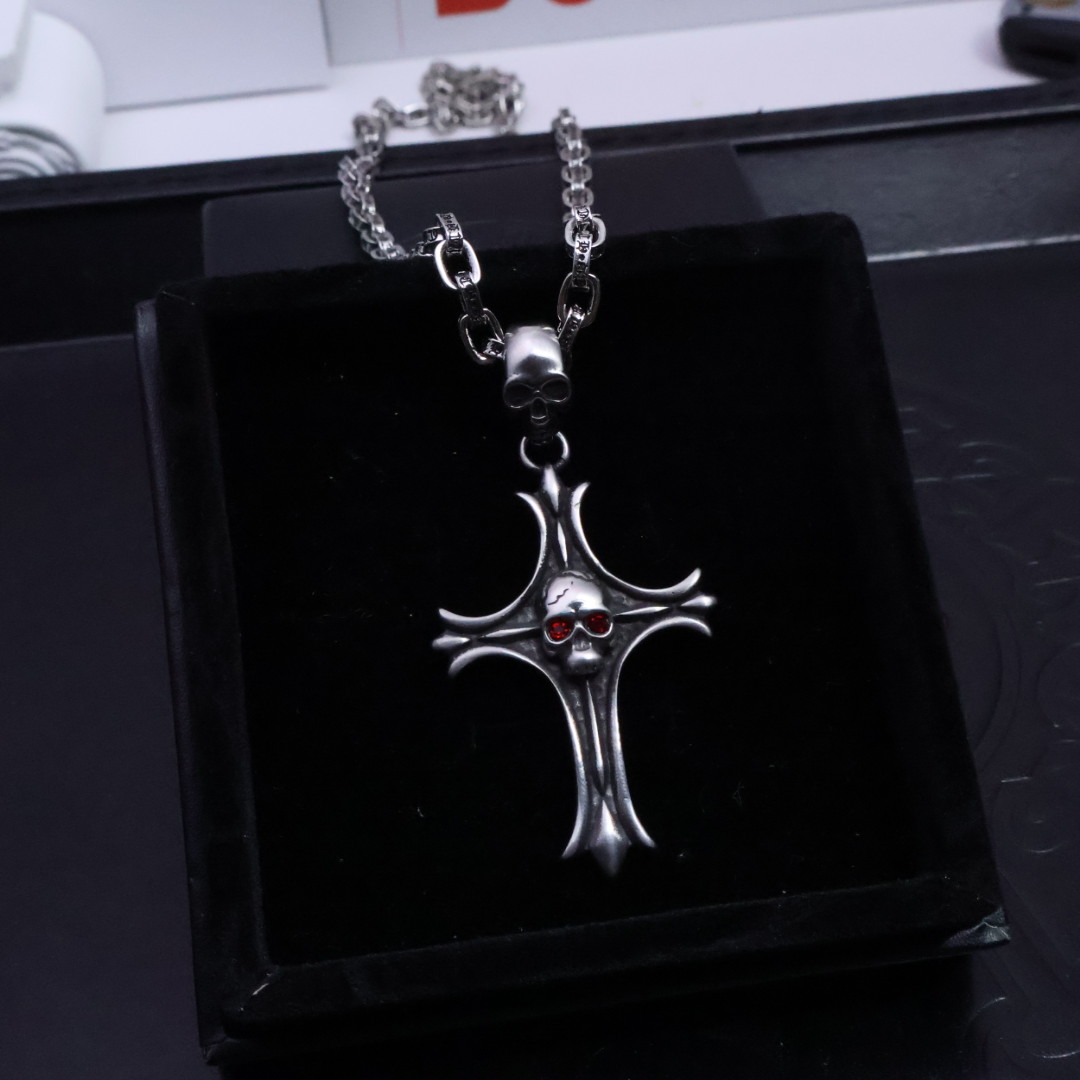 Chrome Hearts Style Necklace, Cross and Floral Design, Unisex, Rock Punk Style 6 1734497146 603