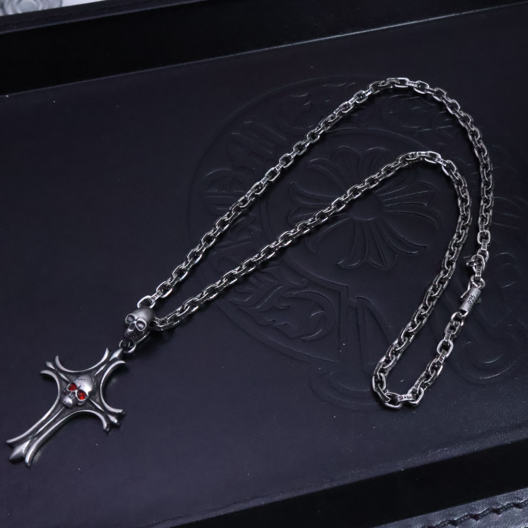 Chrome Hearts Style Necklace, Cross and Floral Design, Unisex, Rock Punk Style 3 1734497146 682