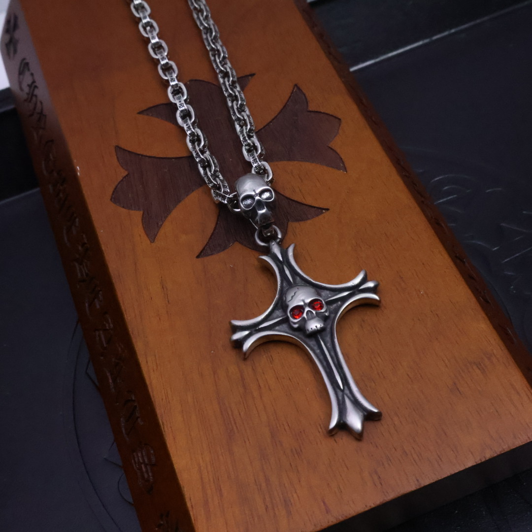 Chrome Hearts Style Necklace, Cross and Floral Design, Unisex, Rock Punk Style 8 1734497146 733