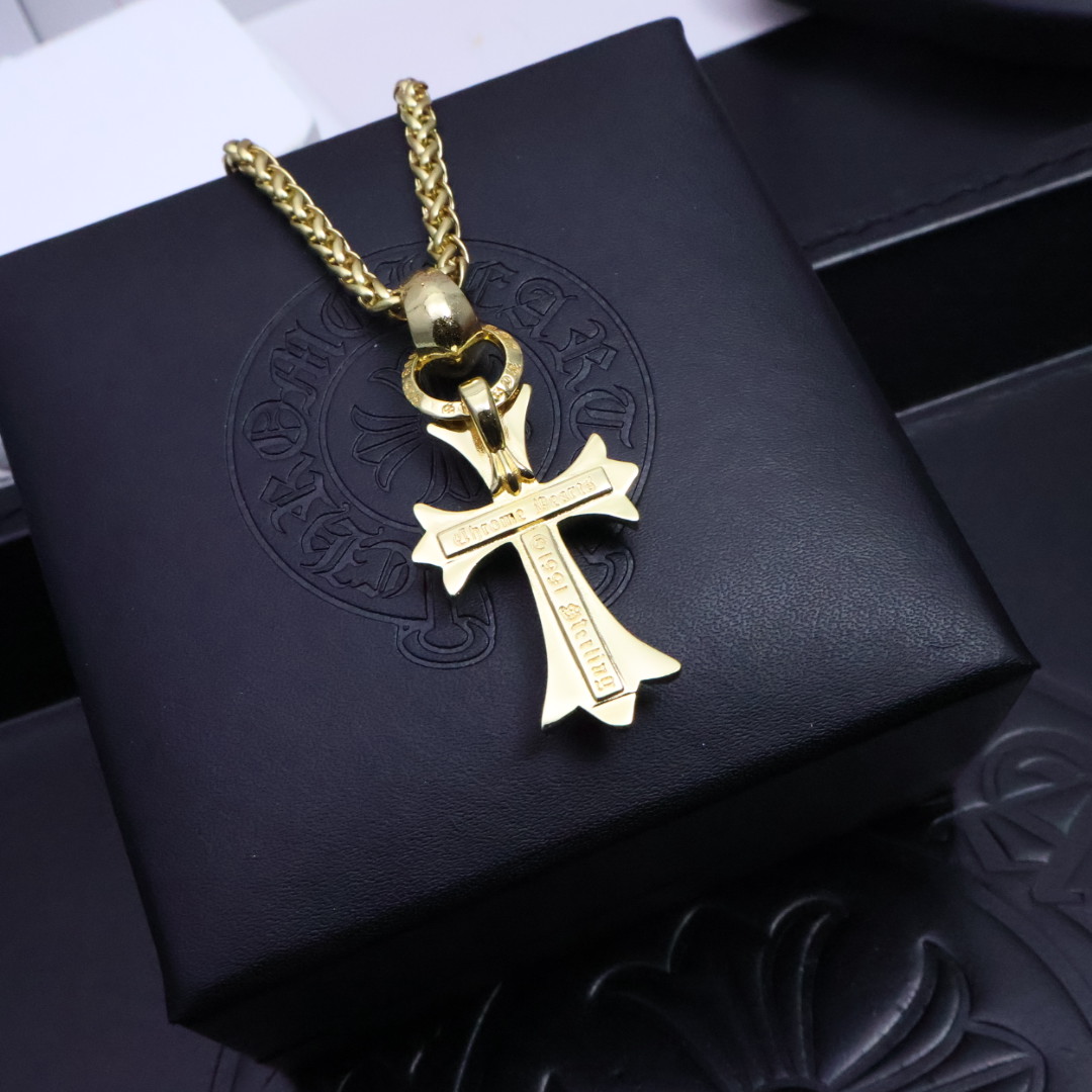 Chrome Hearts Gold Cross Pendant Necklace - Unisex Rock Punk Style 8 1734569771 898