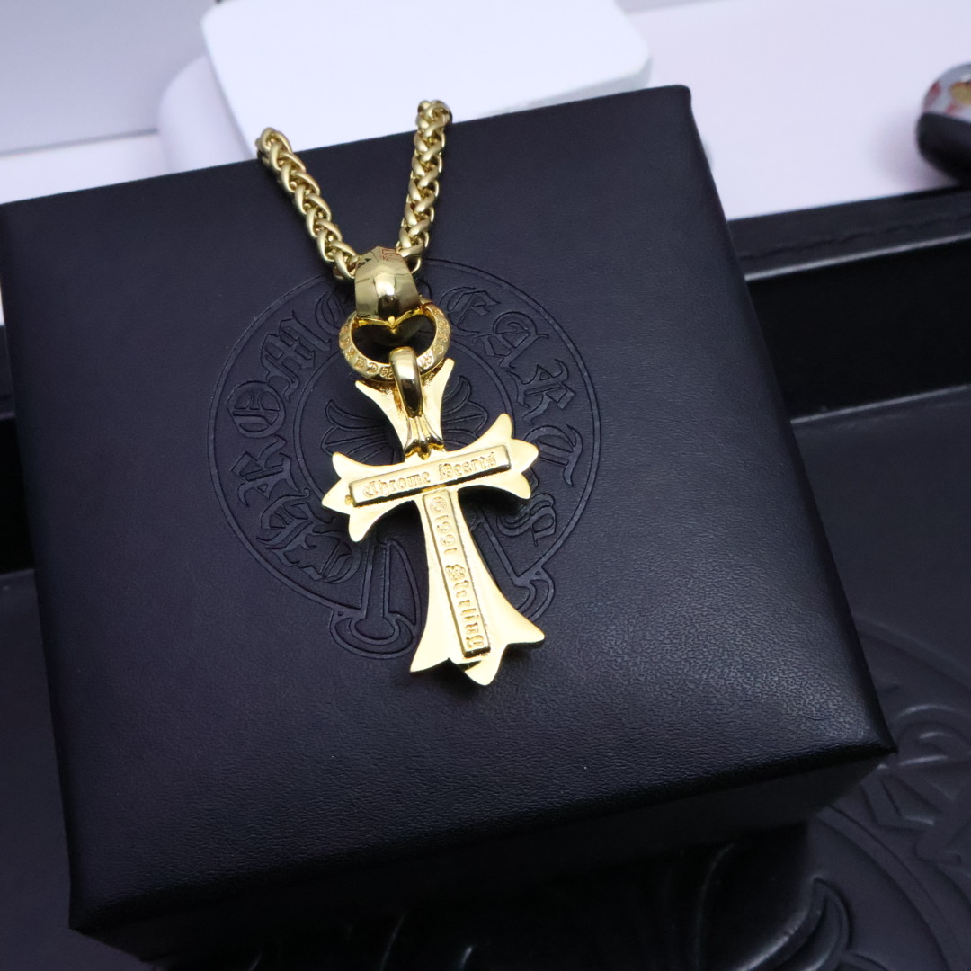 Chrome Hearts Style Gold Necklace - Cross & Floral Design, Unisex Fashion 8 1734569826 125