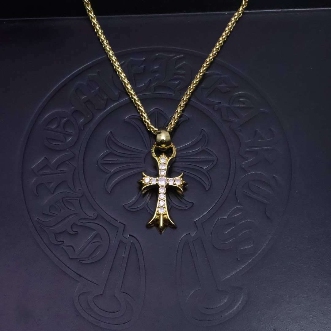 Chrome Hearts Style Gold Necklace - Cross & Floral Design, Unisex Fashion 3 1734569826 348