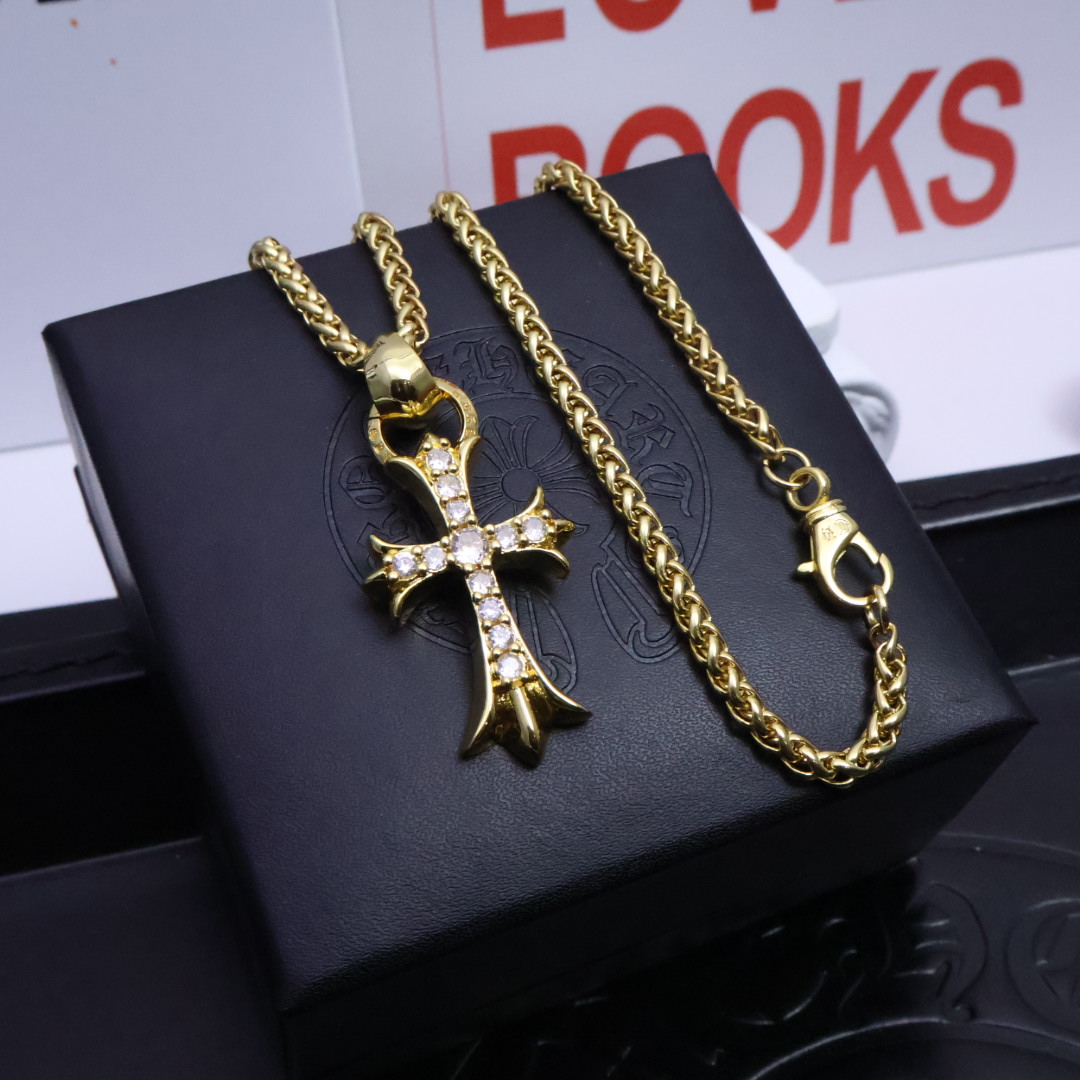 Chrome Hearts Style Gold Necklace - Cross & Floral Design, Unisex Fashion 7 1734569826 738
