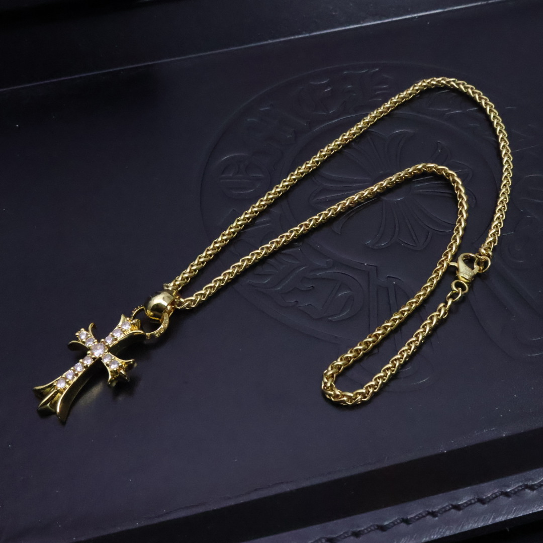 Chrome Hearts Style Gold Necklace - Cross & Floral Design, Unisex Fashion 5 1734569826 784