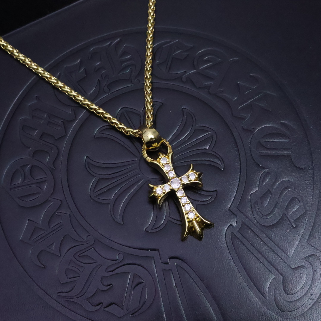 Chrome Hearts Style Gold Necklace - Cross & Floral Design, Unisex Fashion 4 1734569826 812