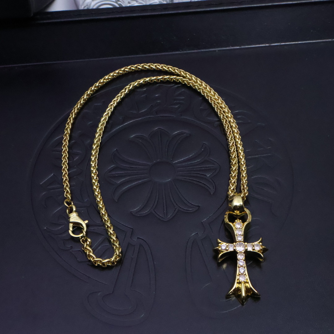 Chrome Hearts Style Gold Necklace - Cross & Floral Design, Unisex Fashion 6 1734569826 838