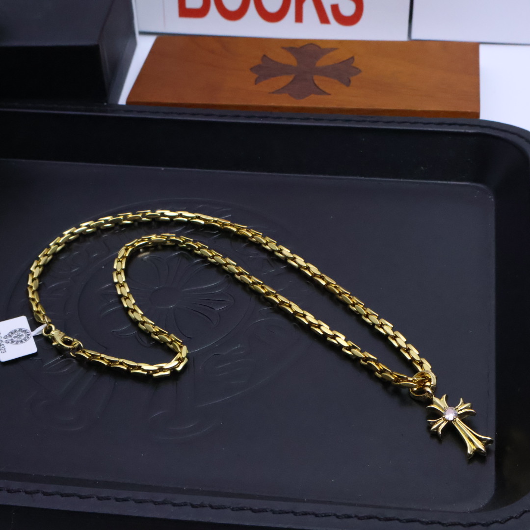 ［精工版本］𝐂𝐡𝐫𝐨𝐦𝐞 𝐡𝐞𝐚𝐫𝐭𝐬 克罗心✝️黄金色十字架项链，🤩帅爆了克罗心项链 ⚜️造型不同的花