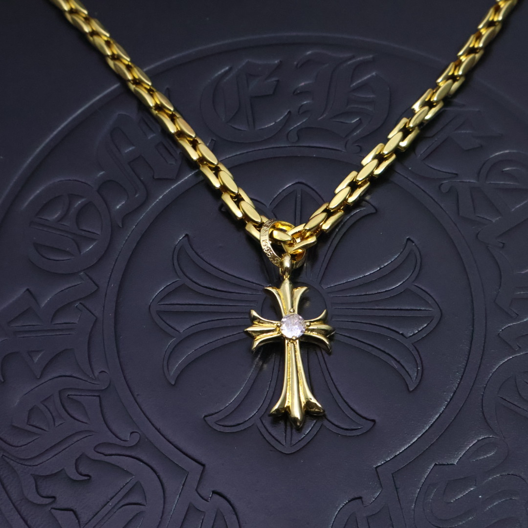 ［精工版本］𝐂𝐡𝐫𝐨𝐦𝐞 𝐡𝐞𝐚𝐫𝐭𝐬 克罗心✝️黄金色十字架项链，🤩帅爆了克罗心项链 ⚜️造型不同的花