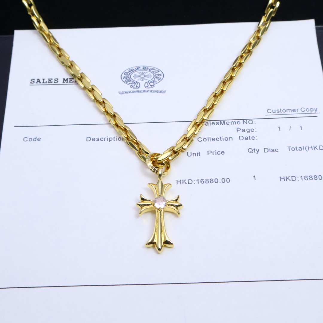 ［精工版本］𝐂𝐡𝐫𝐨𝐦𝐞 𝐡𝐞𝐚𝐫𝐭𝐬 克罗心✝️黄金色十字架项链，🤩帅爆了克罗心项链 ⚜️造型不同的花