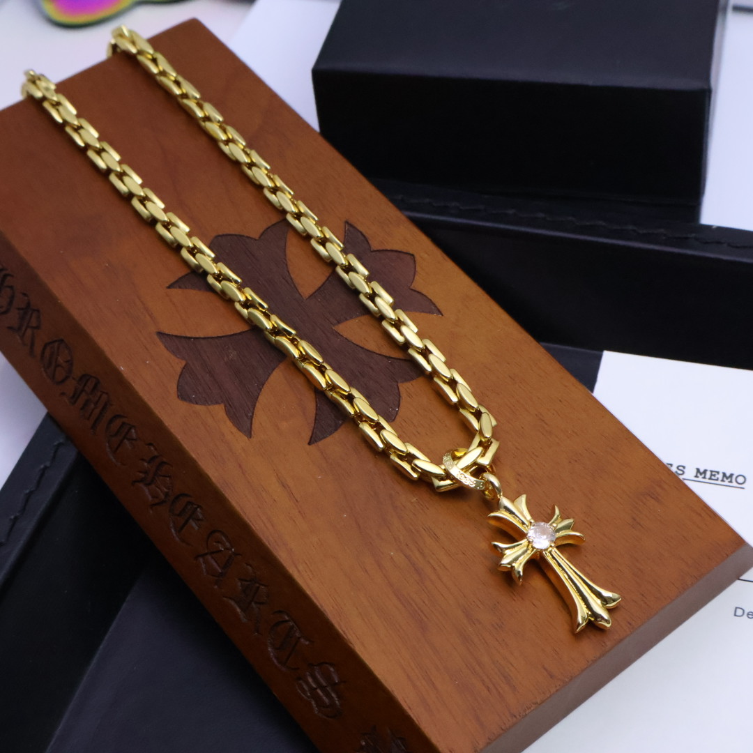［精工版本］𝐂𝐡𝐫𝐨𝐦𝐞 𝐡𝐞𝐚𝐫𝐭𝐬 克罗心✝️黄金色十字架项链，🤩帅爆了克罗心项链 ⚜️造型不同的花