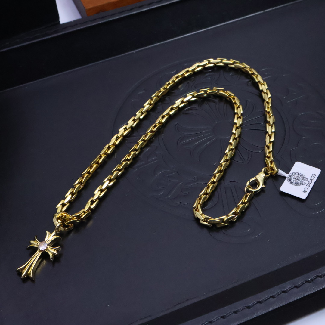 ［精工版本］𝐂𝐡𝐫𝐨𝐦𝐞 𝐡𝐞𝐚𝐫𝐭𝐬 克罗心✝️黄金色十字架项链，🤩帅爆了克罗心项链 ⚜️造型不同的花