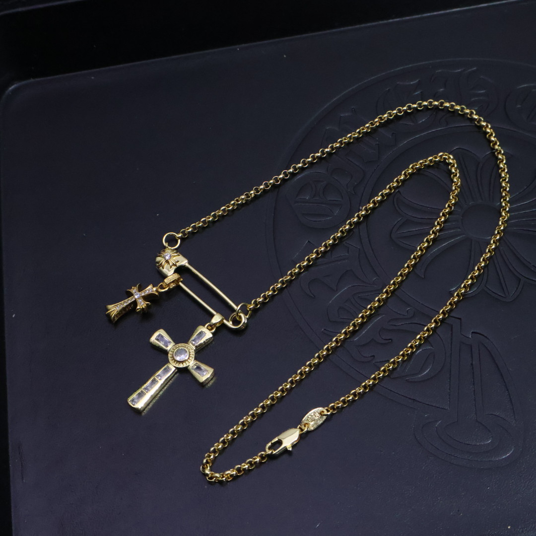 ［2025新品上架］𝐂𝐡𝐫𝐨𝐦𝐞 𝐡𝐞𝐚𝐫𝐭𝐬 克罗心✝️黄金爆款胸针链项链，帅爆了最新款克罗心项链 ⚜