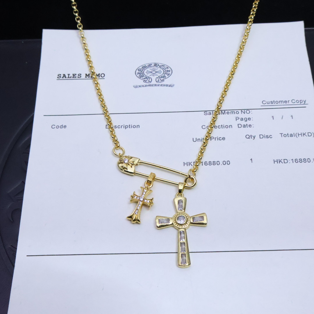 ［2025新品上架］𝐂𝐡𝐫𝐨𝐦𝐞 𝐡𝐞𝐚𝐫𝐭𝐬 克罗心✝️黄金爆款胸针链项链，帅爆了最新款克罗心项链 ⚜