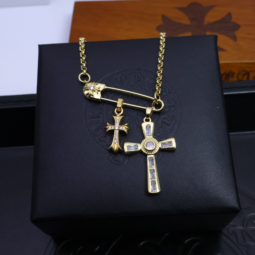 ［2025新品上架］𝐂𝐡𝐫𝐨𝐦𝐞 𝐡𝐞𝐚𝐫𝐭𝐬 克罗心✝️黄金爆款胸针链项链，帅爆了最新款克罗心项链 ⚜