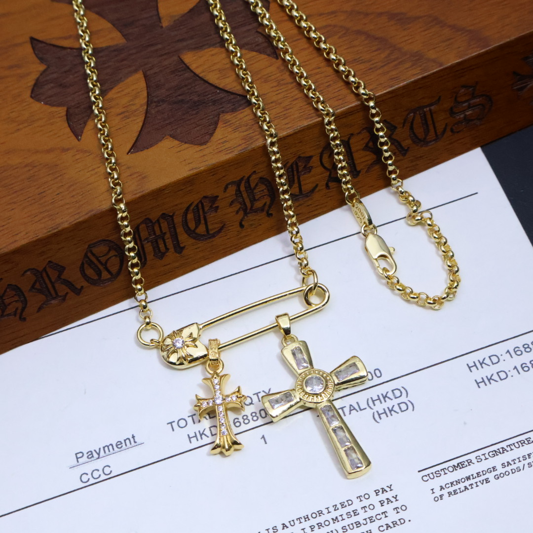 ［2025新品上架］𝐂𝐡𝐫𝐨𝐦𝐞 𝐡𝐞𝐚𝐫𝐭𝐬 克罗心✝️黄金爆款胸针链项链，帅爆了最新款克罗心项链 ⚜
