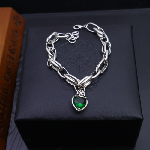Chrome Hearts Style Silver Chain Bracelet with Green Heart - Unisex Fashion 1 Chrome Hearts Style Silver Chain Bracelet with Green Heart - Unisex Fashion