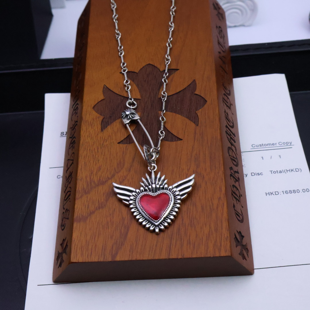 Chrome Hearts Collar Corazón Alado Rojo, Plata Esterlina 925, Joyería de Lujo 3 i1739165858940 5274 0 1
