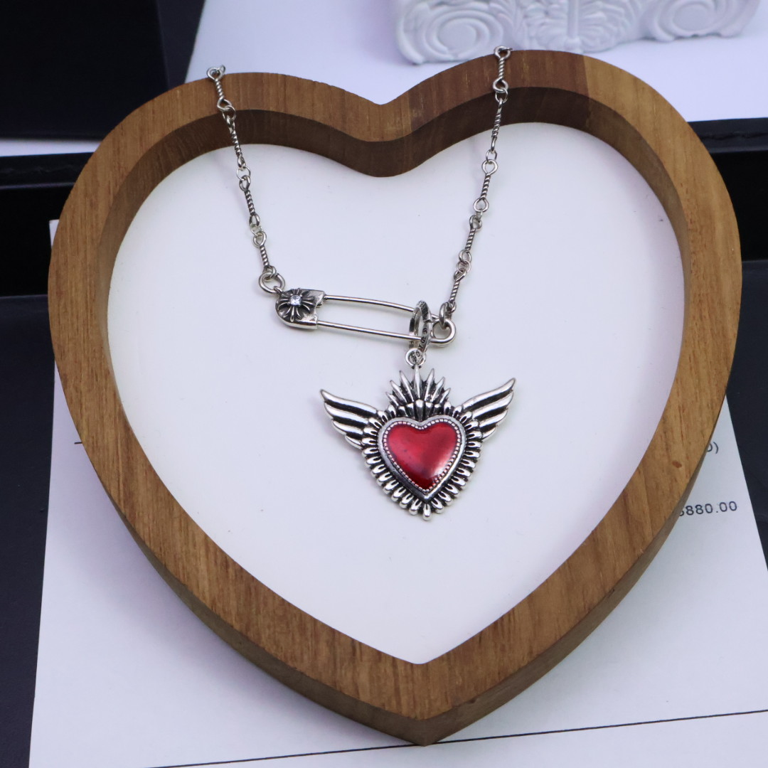 Chrome Hearts Collar Corazón Alado Rojo, Plata Esterlina 925, Joyería de Lujo 8 i1739165858940 7052 0 6