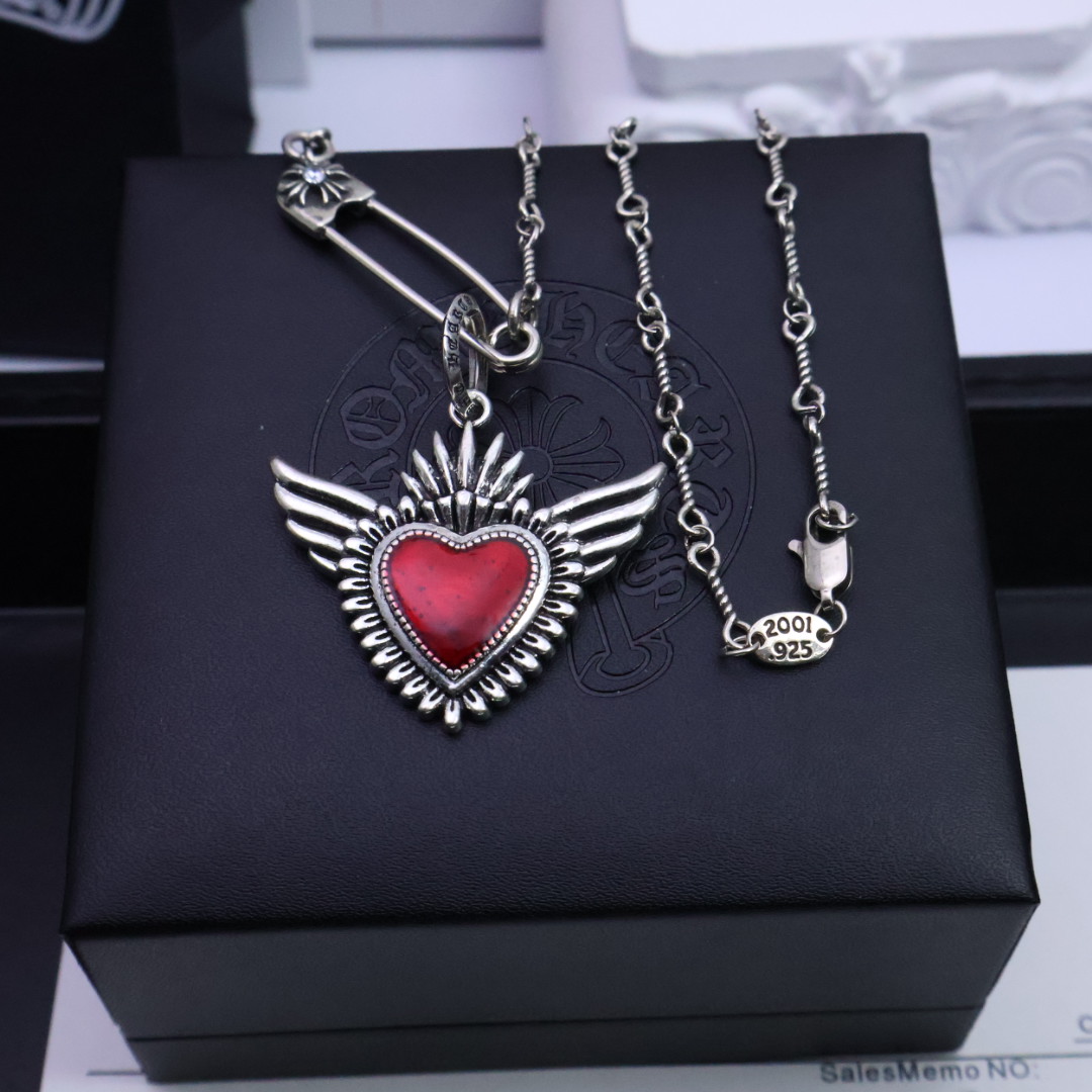 Chrome Hearts Collar Corazón Alado Rojo, Plata Esterlina 925, Joyería de Lujo 6 i1739165859763 9106 0 4