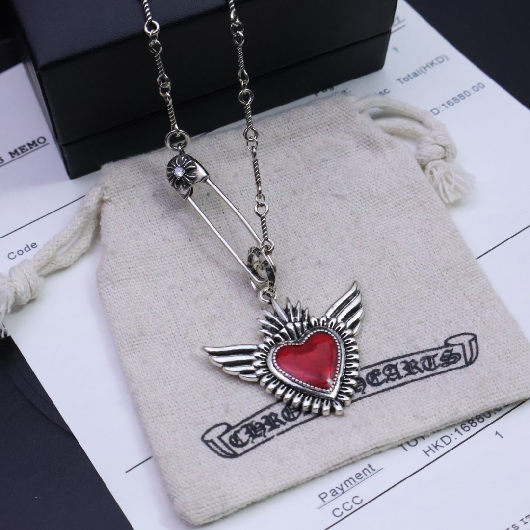 Chrome Hearts Collar Corazón Alado Rojo, Plata Esterlina 925, Joyería de Lujo 5 i1739165859765 9991 0 3