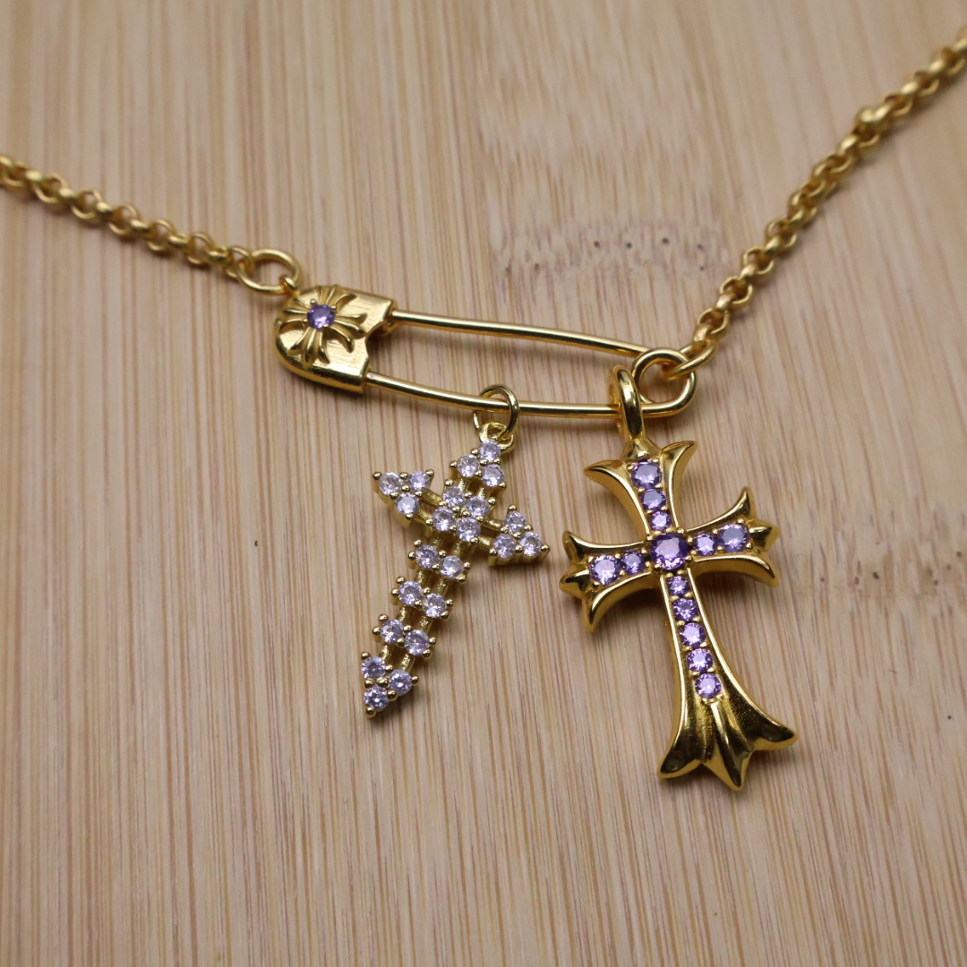 Chrome Hearts ［精工版本］𝐂𝐡𝐫𝐨𝐦𝐞 𝐡𝐞𝐚𝐫𝐭𝐬 克罗心十字架胸针链｜纯手工凿刻末日圣痕