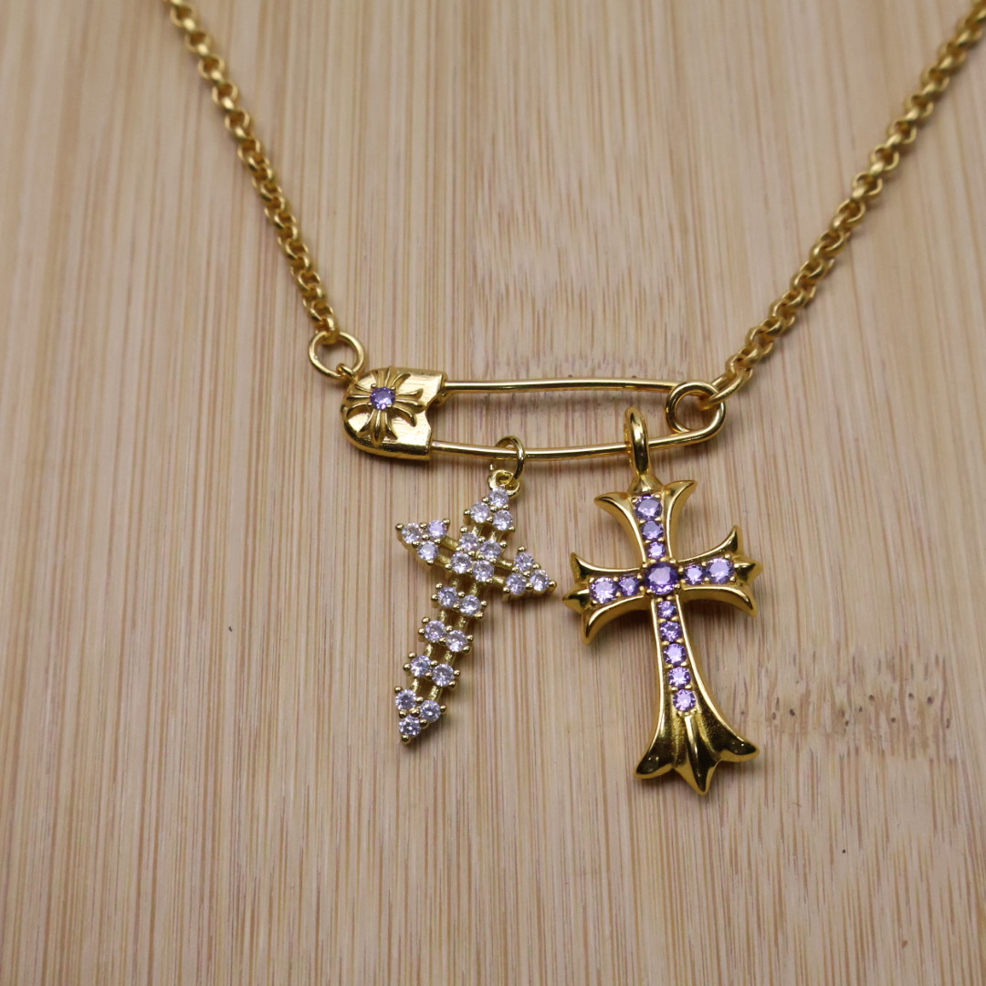 Chrome Hearts ［精工版本］𝐂𝐡𝐫𝐨𝐦𝐞 𝐡𝐞𝐚𝐫𝐭𝐬 克罗心十字架胸针链｜纯手工凿刻末日圣痕