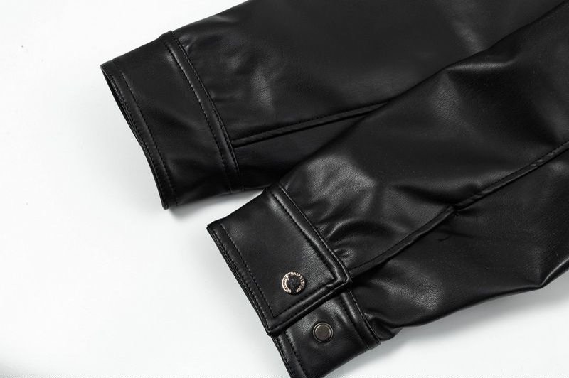 Top Version MLB NY Metal Logo Leather Jacket for Men and Women in Black. - 图片 5