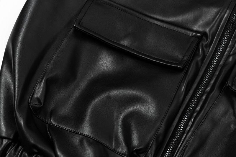 Top Version MLB NY Metal Logo Leather Jacket for Men and Women in Black. - 图片 8
