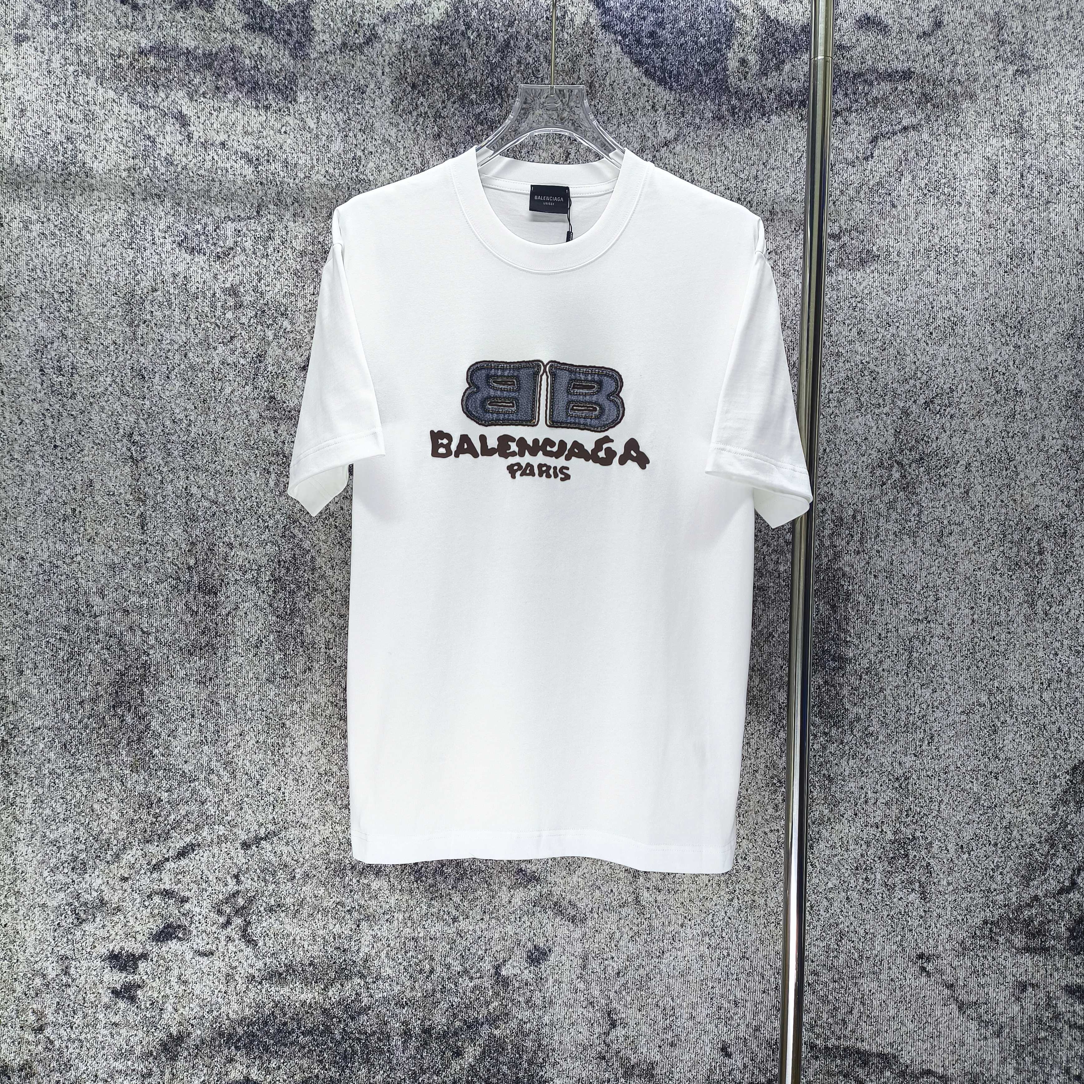 P75 BAL París 2026 primavera/verano nueva temporada logo tridimensional de placa gruesa con velcro camiseta de manga co…