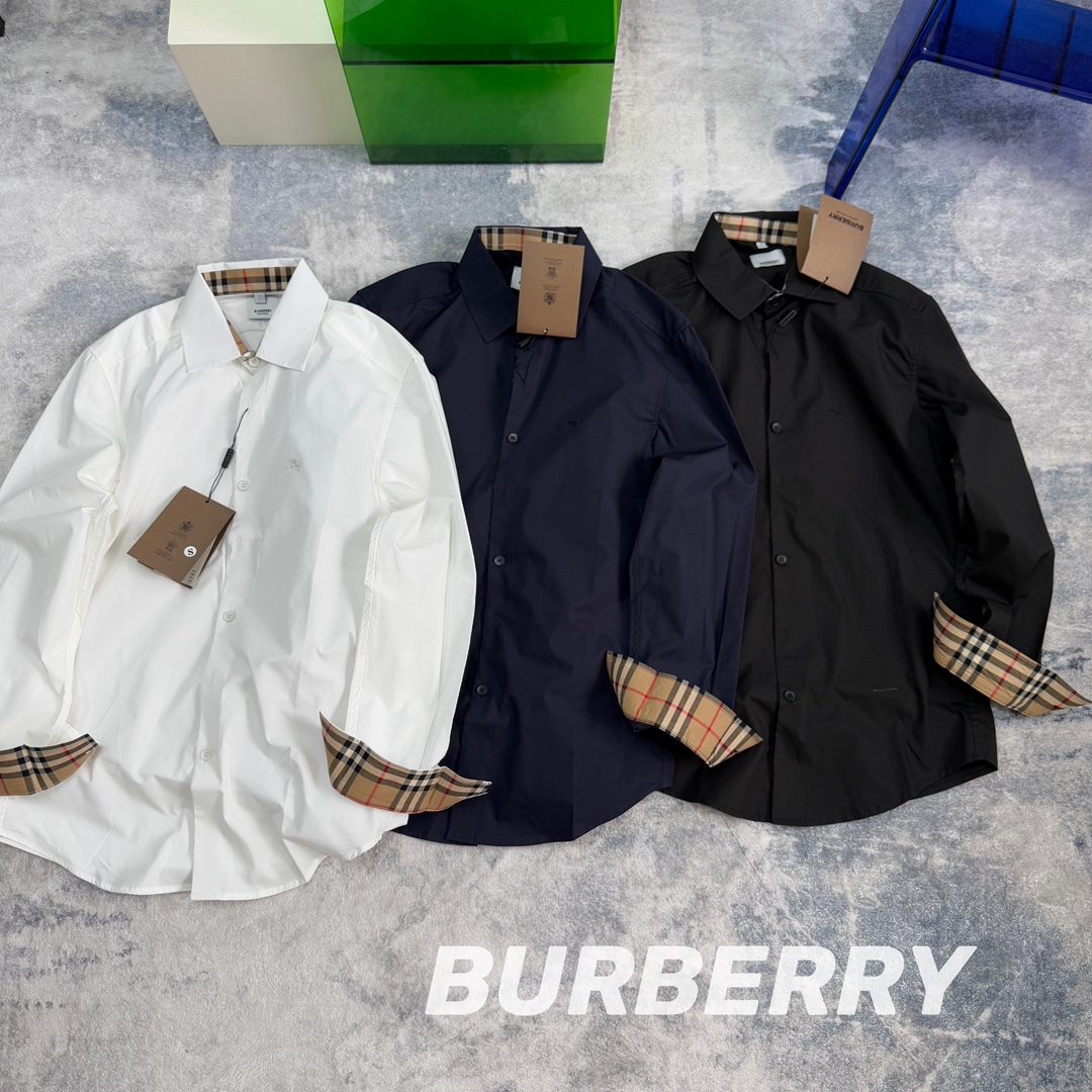 Burberry Men's Stretch Long Sleeve Shirt with Equestrian Knight Embroidery