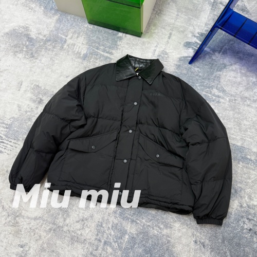 Miu Miu Runway Padded Down Jacket Leather Collar Unisex Black 1 Miu Miu Runway Padded Down Jacket Leather Collar Unisex Black