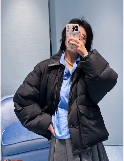 Miu Miu 24A/W Runway Leather Collar Padded Down Jacket Unisex Style 1 Miu Miu 24A/W Runway Leather Collar Padded Down Jacket Unisex Style