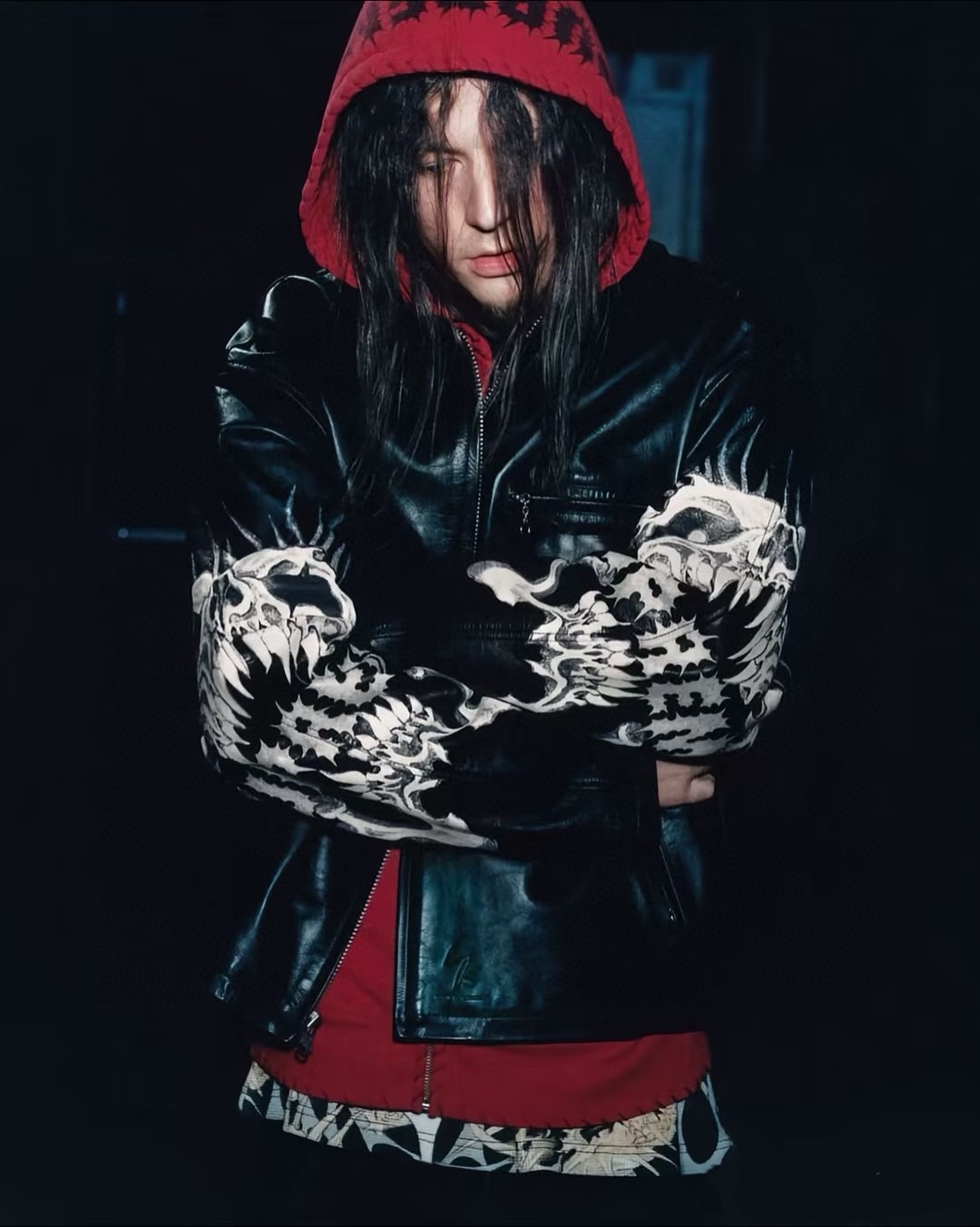 Supreme x Yohji Yamamoto Leather Jacket - FW25, Printed Sleeves, Unisex