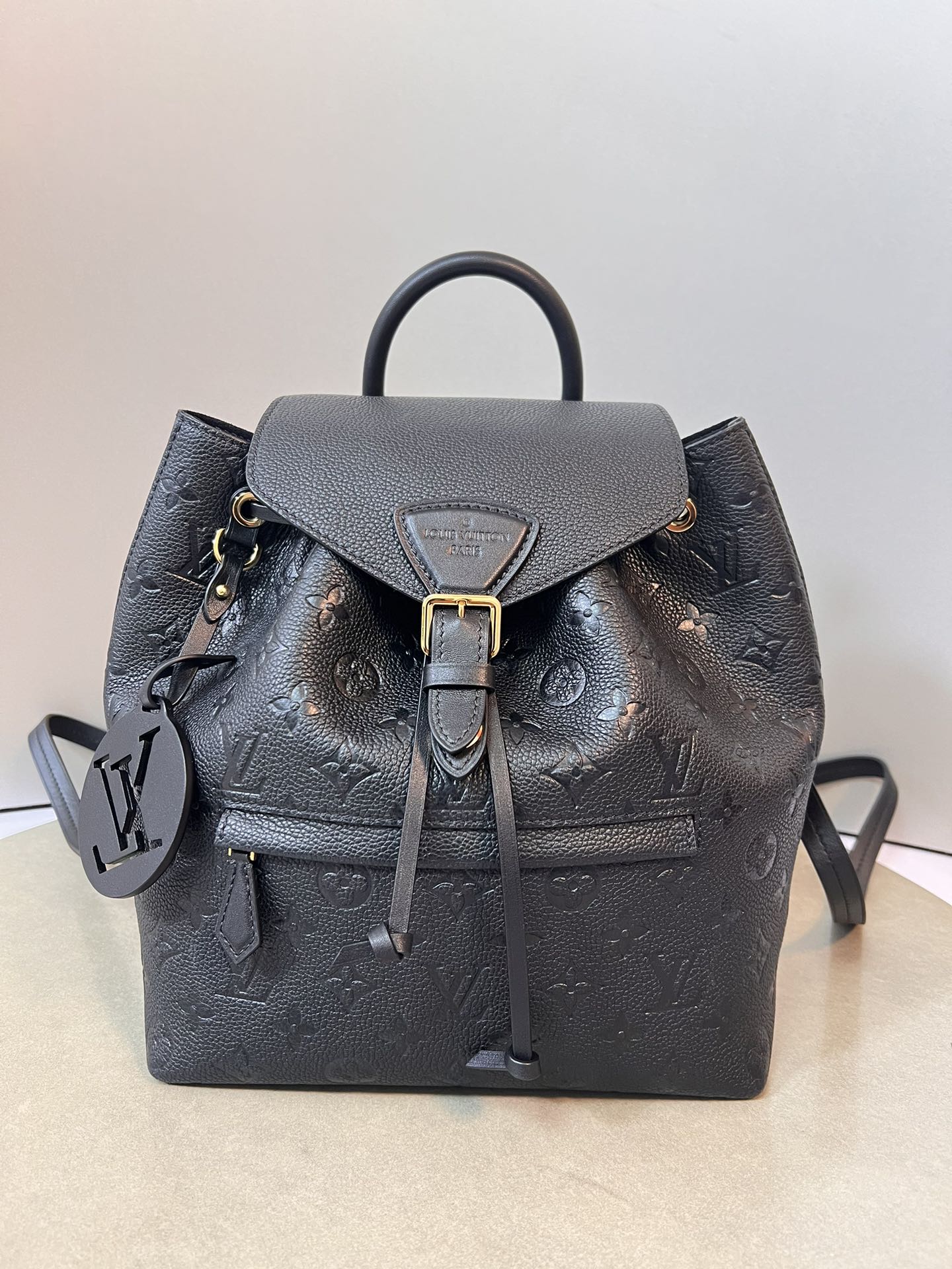 Louis Vuitton LV Montsouris Bags Backpack Black Vintage Gold Empreinte​ M45205